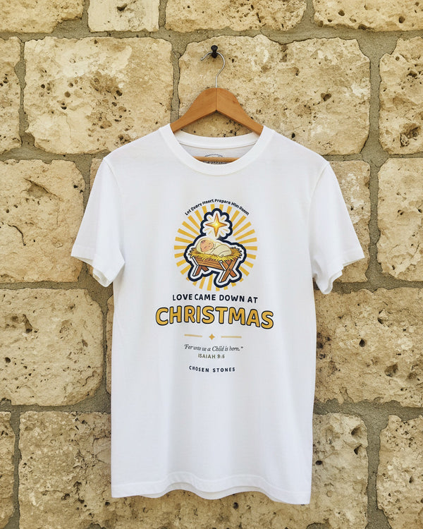 Christmas T-Shirt — Love Came Down at Christmas (Light), product photo