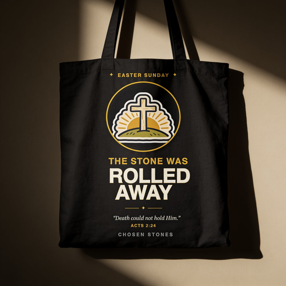 Easter Tote Bag — The Stone Was Rolled Away (Dark)